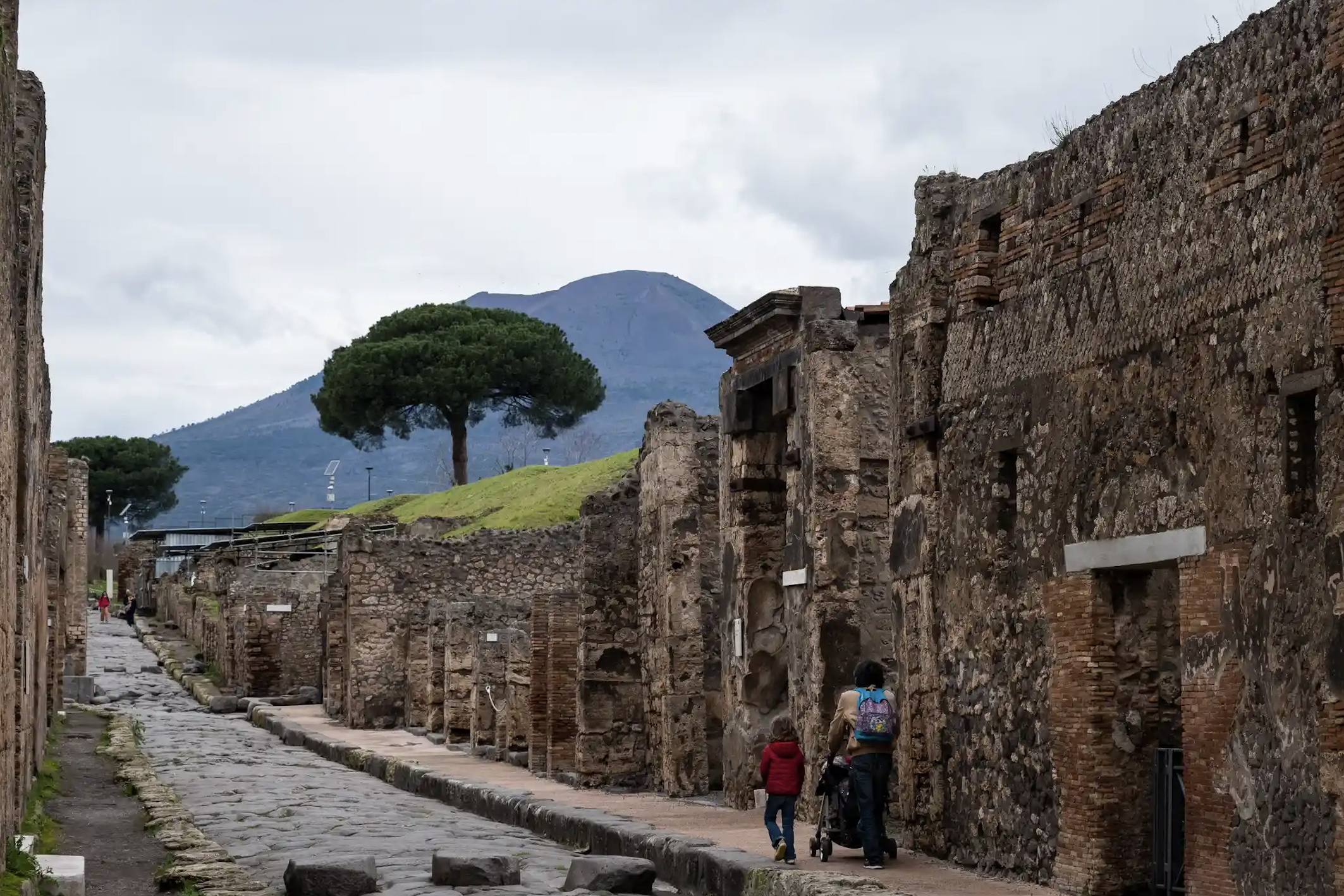 Một đường phố trong Công viên Khảo cổ học của Pompeii. Dự án khôi phục có sự tham gia của nhiều chuyên gia, bao gồm các nhà khảo cổ học, kiến ​​trúc sư, nhà phục chế, kỹ sư, kỹ sư kết cấu và chuyên gia làm vườn Ảnh: Cơ quan Anadolu/Getty Images