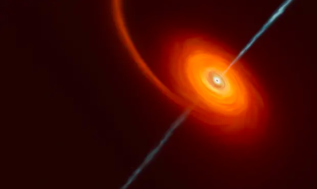 Hình ảnh khi ngôi sao tiến lại quá gần hố đen và bị lực hấp dẫn cực mạnh ép lại