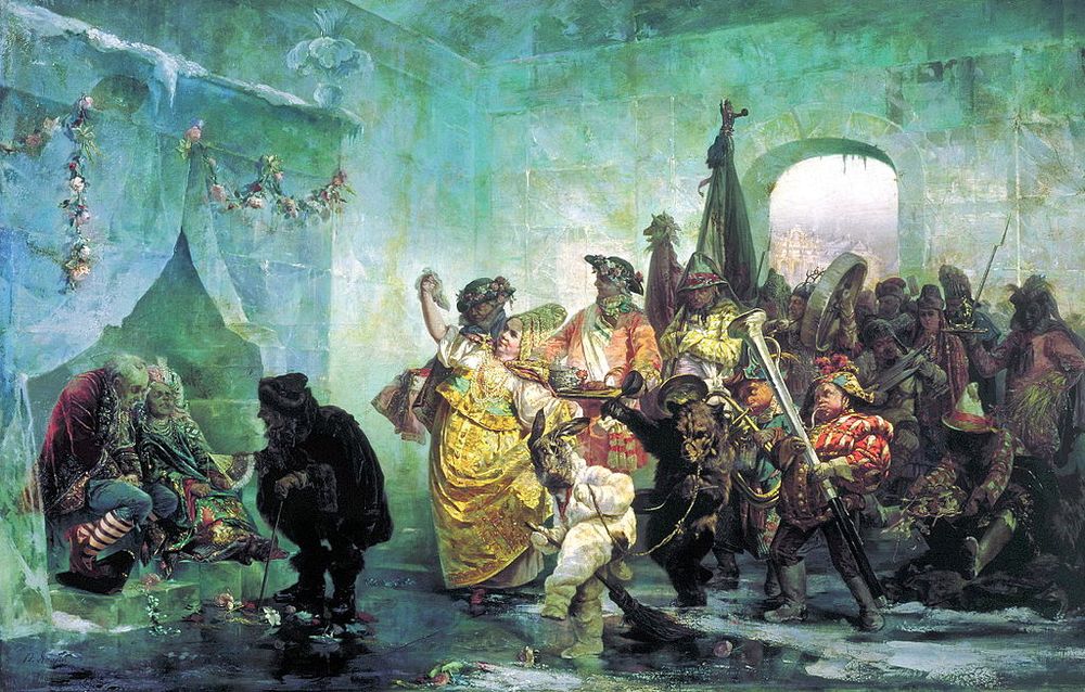 Bức tranh về đám cưới của chú hề trong cung điện băng do họa sĩ Valery Jacobi vẽ năm 1878.