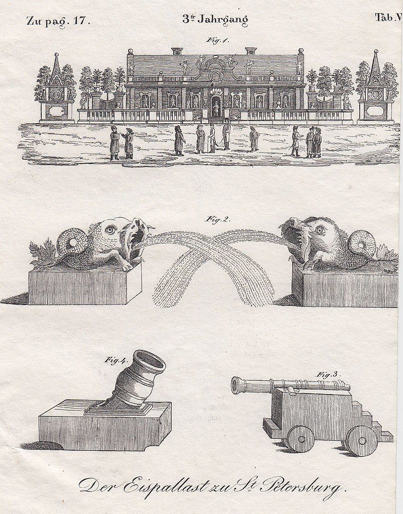 Cung điện băng ở St. Petersburg được đưa tin trên tạp chí của Đức năm 1740.
