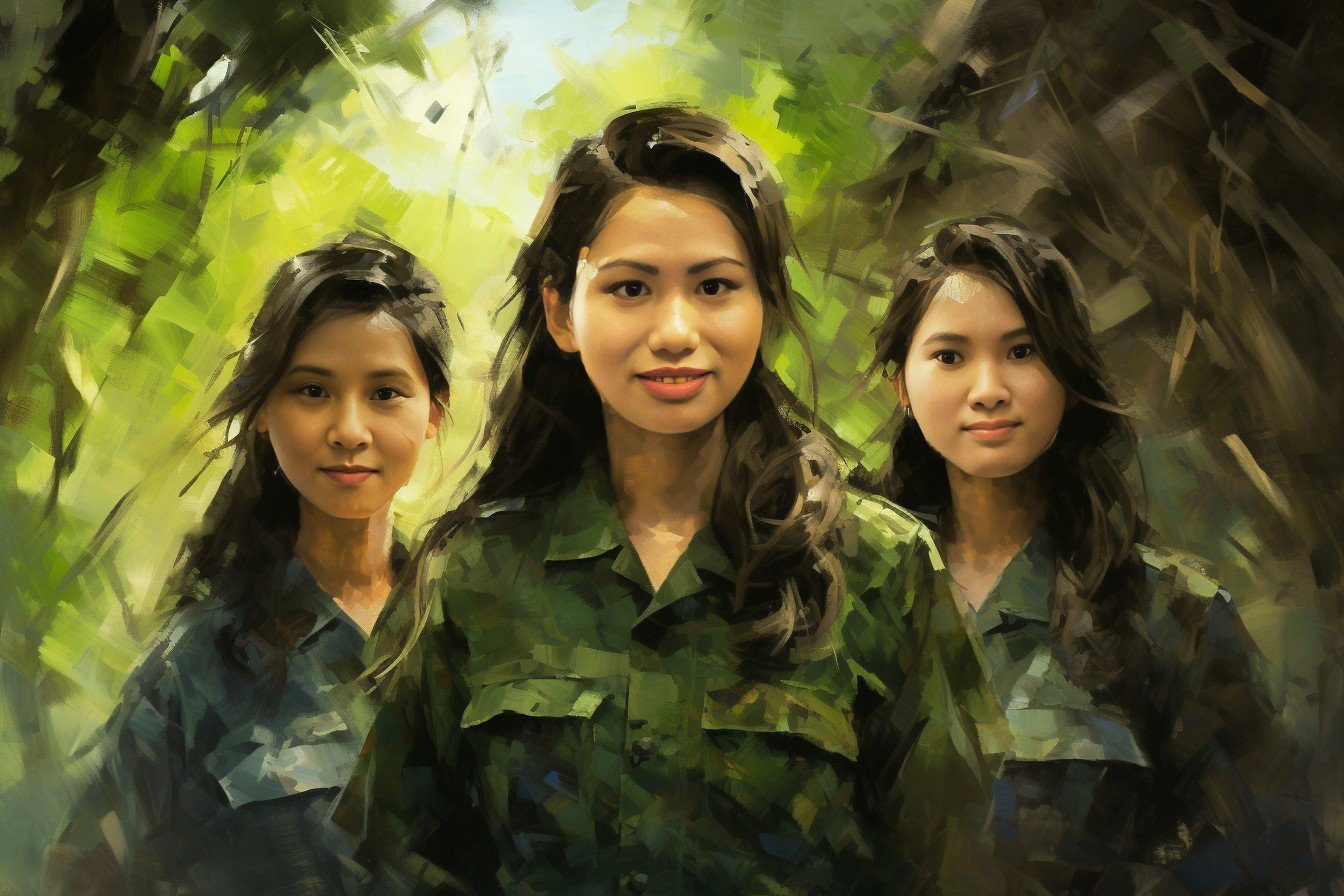 Chân dung các chiến sĩ thanh niên xung phong ở Ngã ba Đồng Lộc được tái dựng lại bằng AI. Ảnh: Khánh Nguyễn