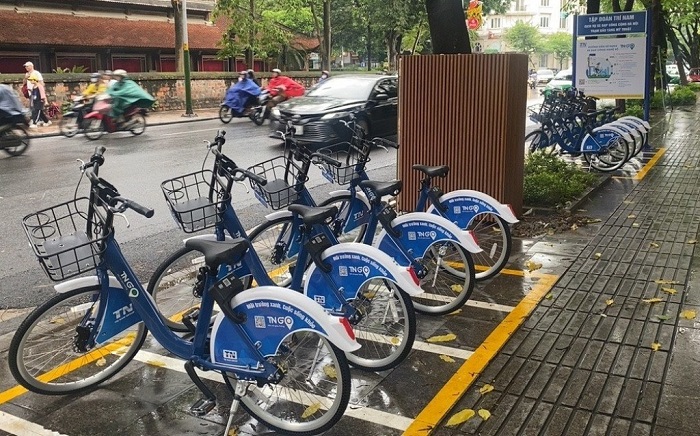 Một trạm xe đạp công cộng ở Hà Nội. Ảnh: Thế Hệ Xanh