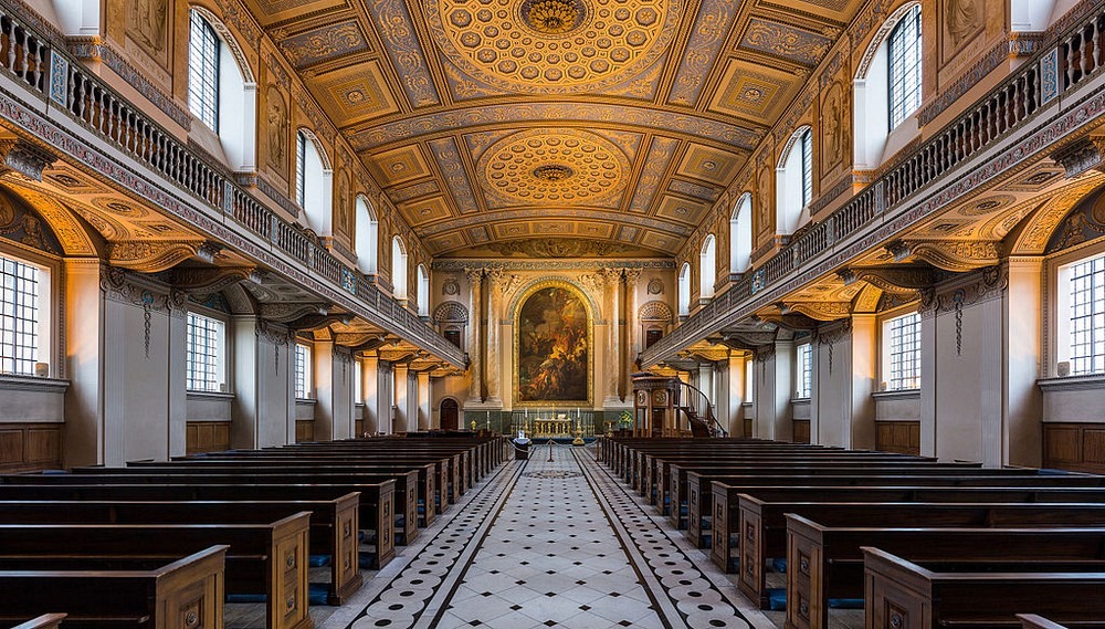 Nhà nguyện bên trong tòa nhà của Trường Hải quân Hoàng gia Anh ở Greenwich, hiện là Di sản Thế giới do UNESCO công nhận. Ảnh: Diliff/Wikimedia