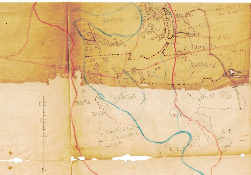 Một bản đồ vẽ tay trong nghiên cứu địa lý hành chính của Nguyễn Văn Huyên. Nguồn: NN