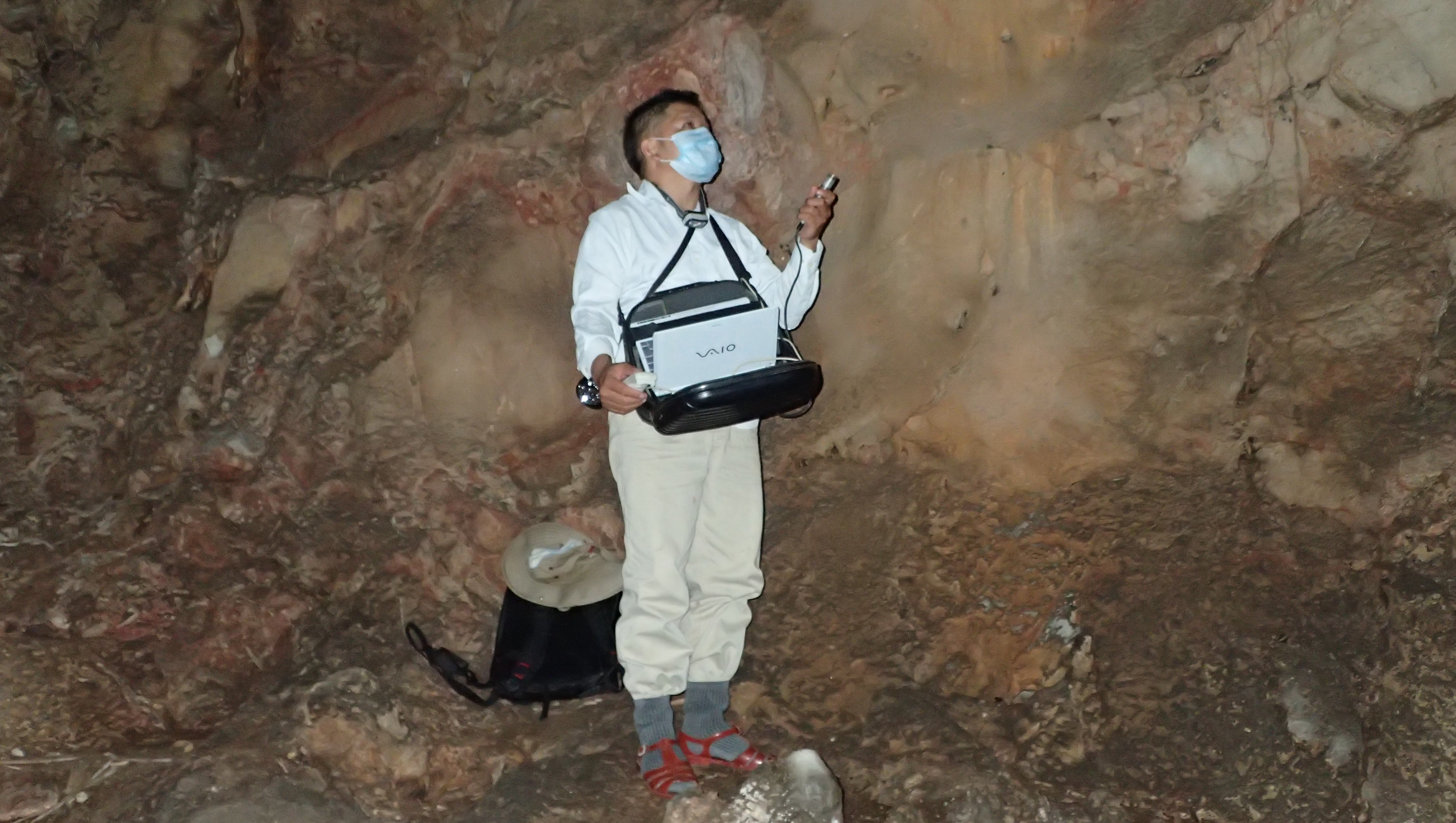 GS.TS. Vũ Đình Thống ghi lại tiếng kêu của các loài dơi trong hang động