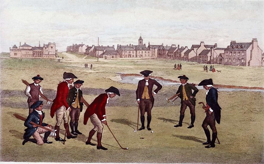 Bức tranh miêu tả một nhóm đàn ông chơi golf tại thị trấn St.Andrews (Scotland) vào năm 1798. Ảnh: History