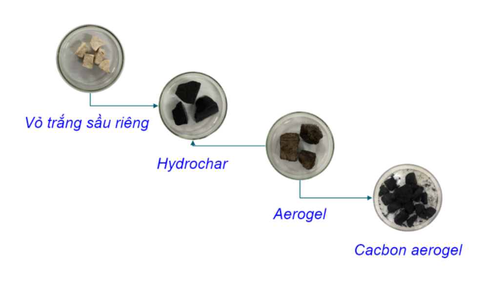 Quá trình tổng hợp vật liệu carbon aerogel từ vỏ sầu riêng