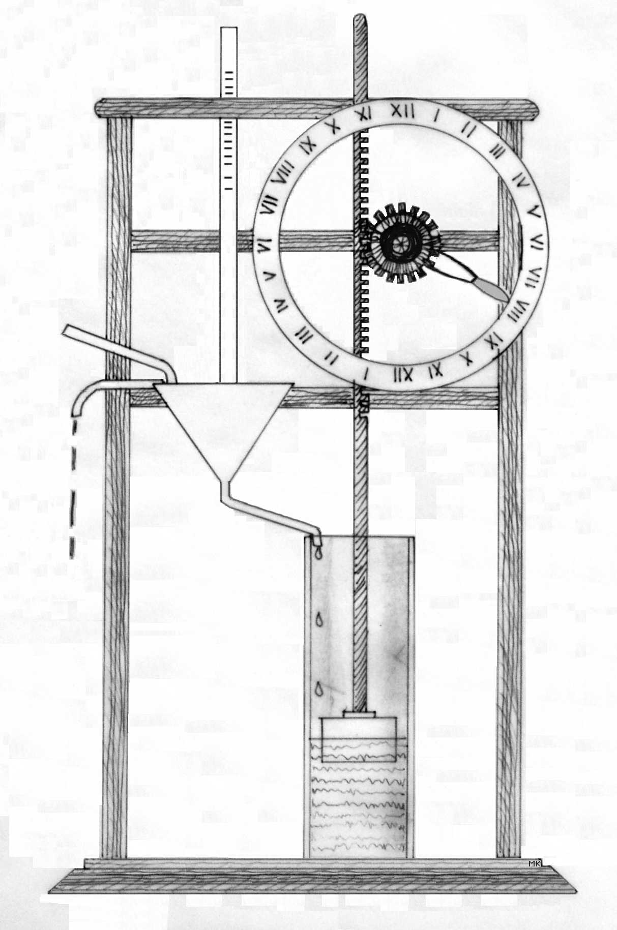 Thiết kế đồng hồ nước clepsydra của người Hy Lạp cổ đại. Ảnh: Wikimedia