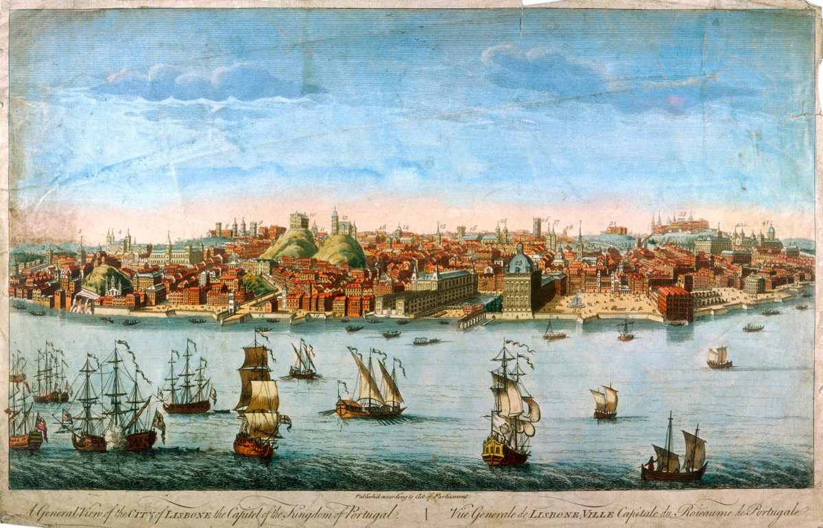 Bản khắc minh họa thành phố Lisbon trước thảm họa. Nguồn: Hakai Magazine