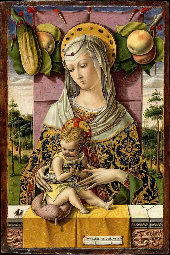 Trong tác phẩm “Đức Mẹ và Chúa Hài Đồng” của họa sĩ nổi tiếng người Ý Carlo Crivelli, con ruồi là một trong những nhân vật chính trong bức tranh. Nguồn: CFA