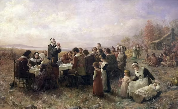 Bức tranh “Lễ Tạ ơn đầu tiên ở Plymouth” của họa sĩ Jennie A. Brownscombe.