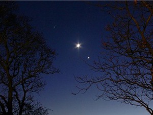Sao Hỏa, Mặt Trăng và sao Kim xếp thẳng hàng trên bầu trời nước Anh