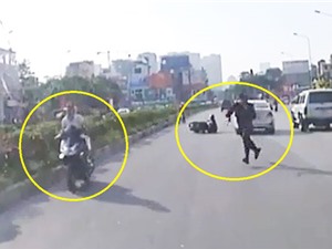 Clip: Chạy ngược chiều gây tai nạn, cô gái phóng xe máy bỏ chạy