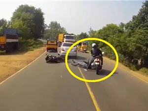 Clip: Bị ngã trên đường, biker may mắn thoát chết thần kỳ
