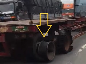 Clip: Xe container nổ lốp vẫn chạy “băng băng” trên đường