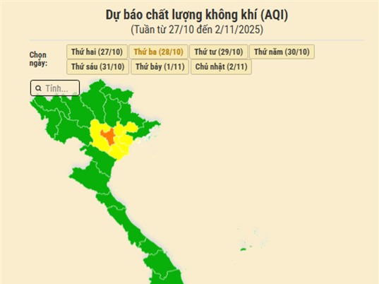 [Infographic] Dự báo chất lượng không khí trên cả nước - tuần từ 27/10 đến 2/11/2025
