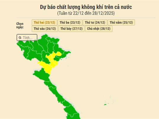 [Infographic] Dự báo chất lượng không khí trên cả nước - tuần từ 22/12 đến 28/12/2025